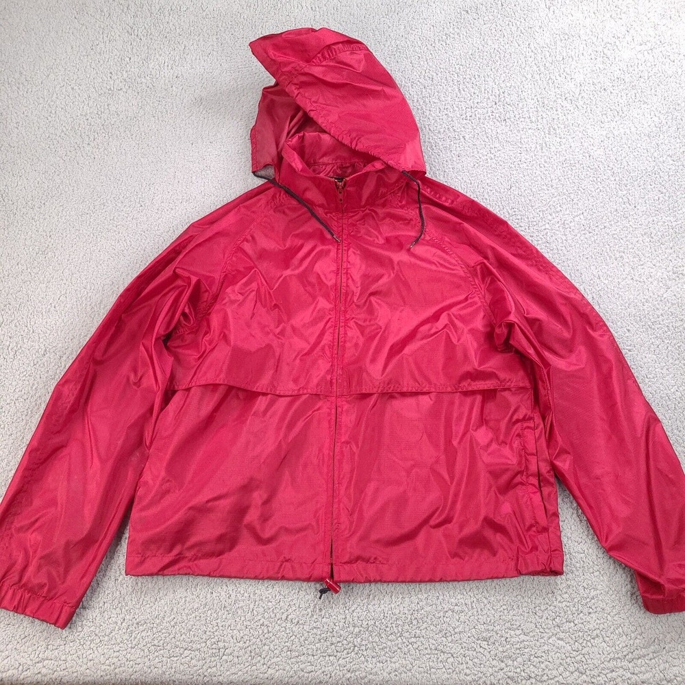 Vintage Eddie Bauer Jacket Mens Large Red Windbreaker Hooded Vented Outdoor